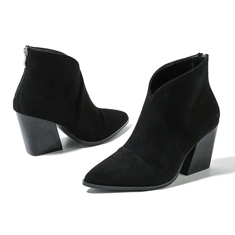 Isadora | Bottines en Daim à Bout Pointu et Talon Carré