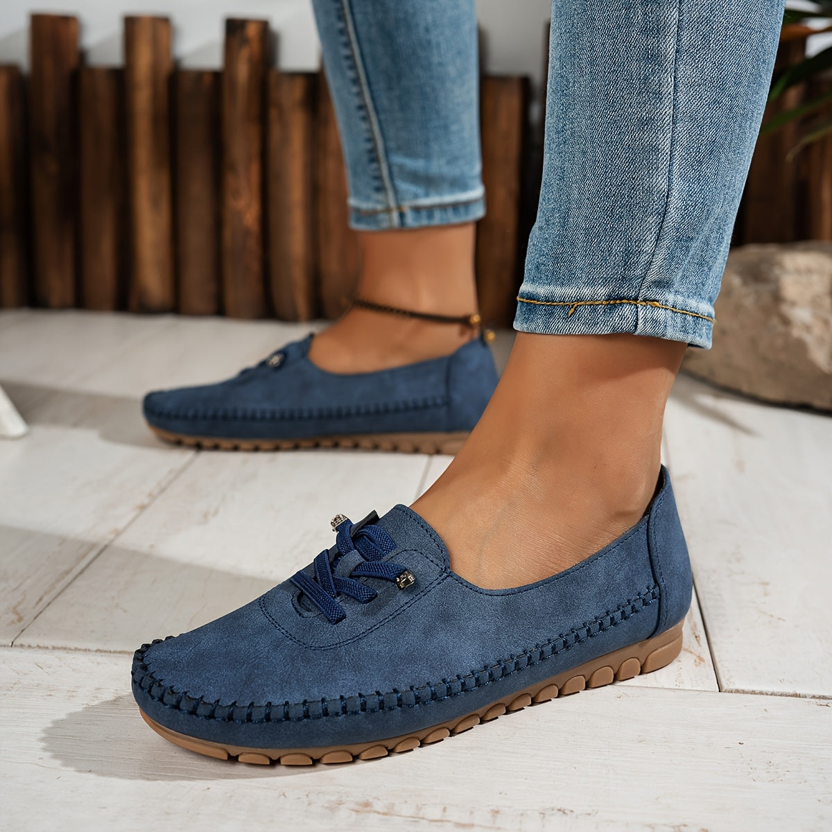 Mocassins femme Momount – suédine hand-stitched à enfiler élastique confort
