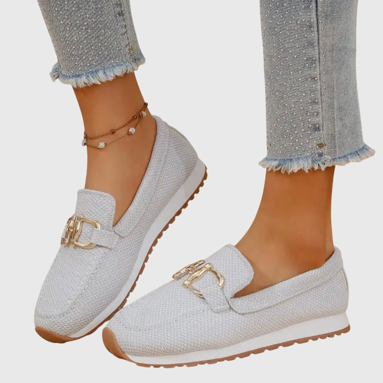 Mocassins en maille femme Momount – maille doré horsebit plateforme à enfiler confort