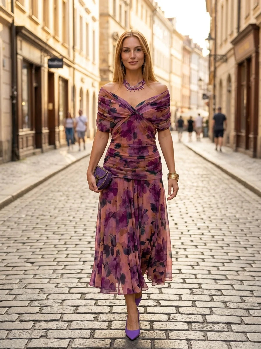 Andrea Wrap Dress | Feminine Drape, Elegant Movement - Floral - lifestyle_street