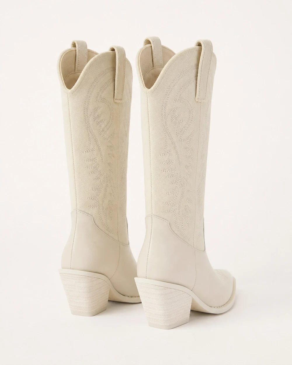 Momount Cassie beige tall western cowboy boots — rear view