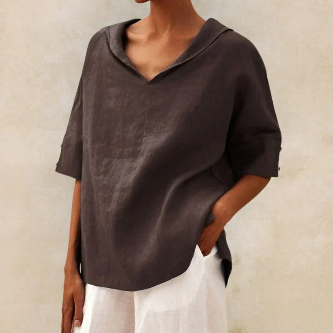 Chemise en lin femme Momount – coupe oversize, col V à revers