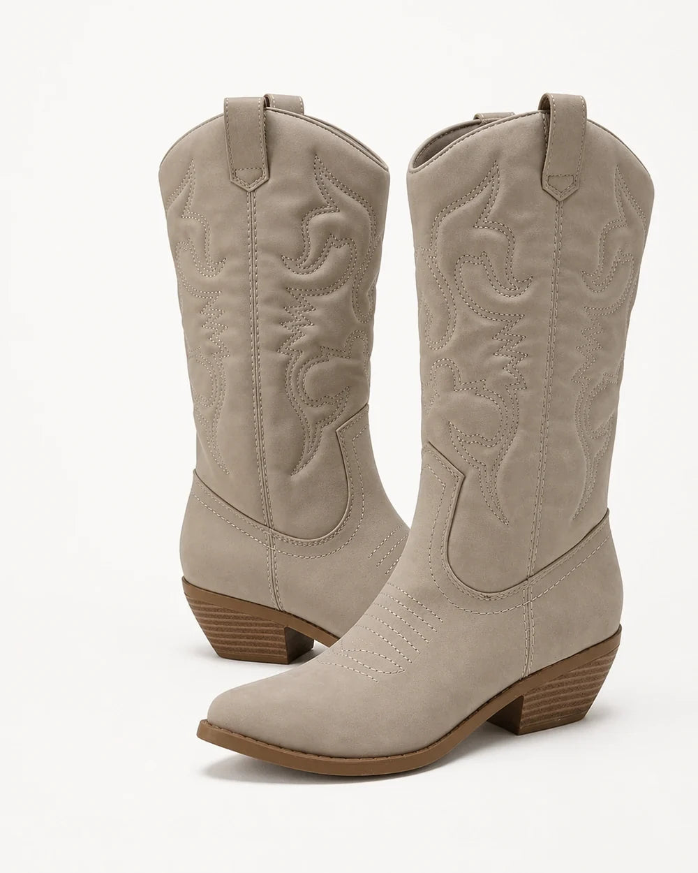 Women's Gracia sand pointed western cowboy boots, clean product view.