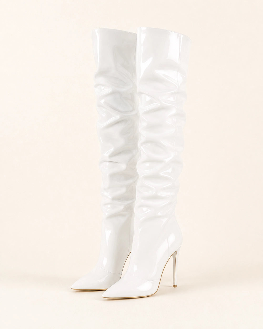 Momount Women Patent Slouch Stiletto Boots, white, variant hero.
