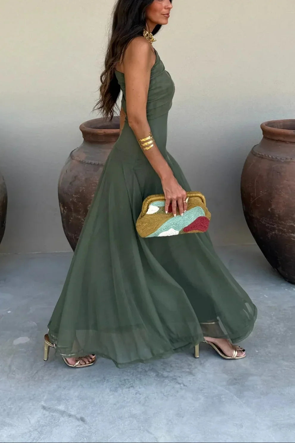 Ariadne | Chic Draped One Shoulder Ruched Sleeveless Summer Maxi Dress