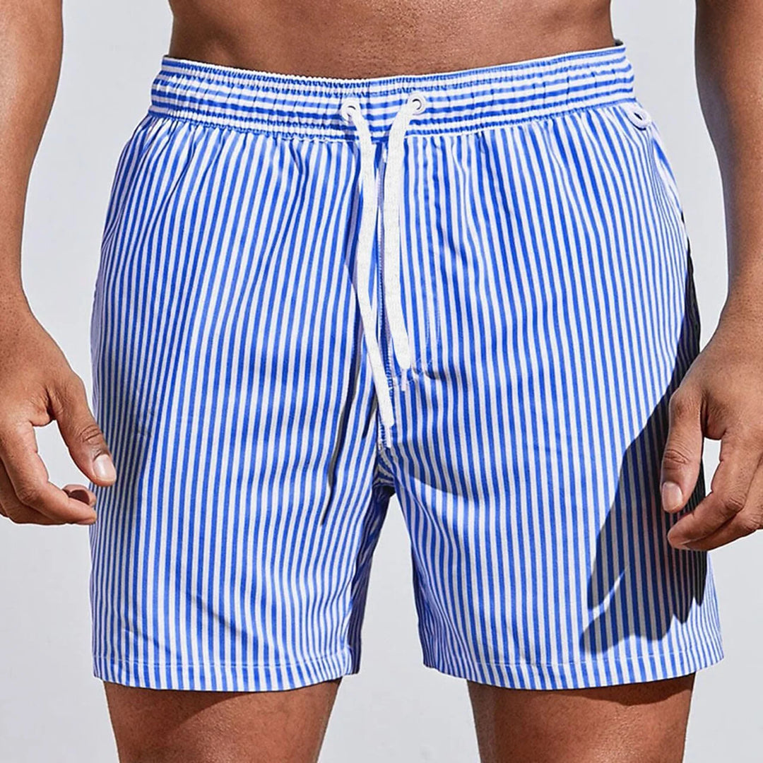Momount Men Swim Shorts – Striped Drawstring Quick Dry Summer Beach