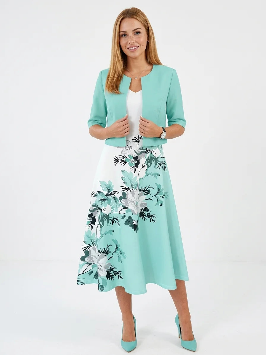 Estrella Blazer & Midi Dress Set | Summer Polish, Two-Piece - Turquoise - front