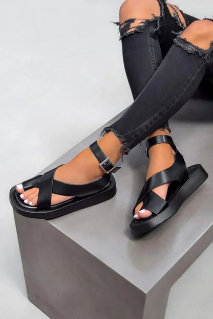 Momount Women Gladiator Sandals – Coral Leather Platform Ankle Strap