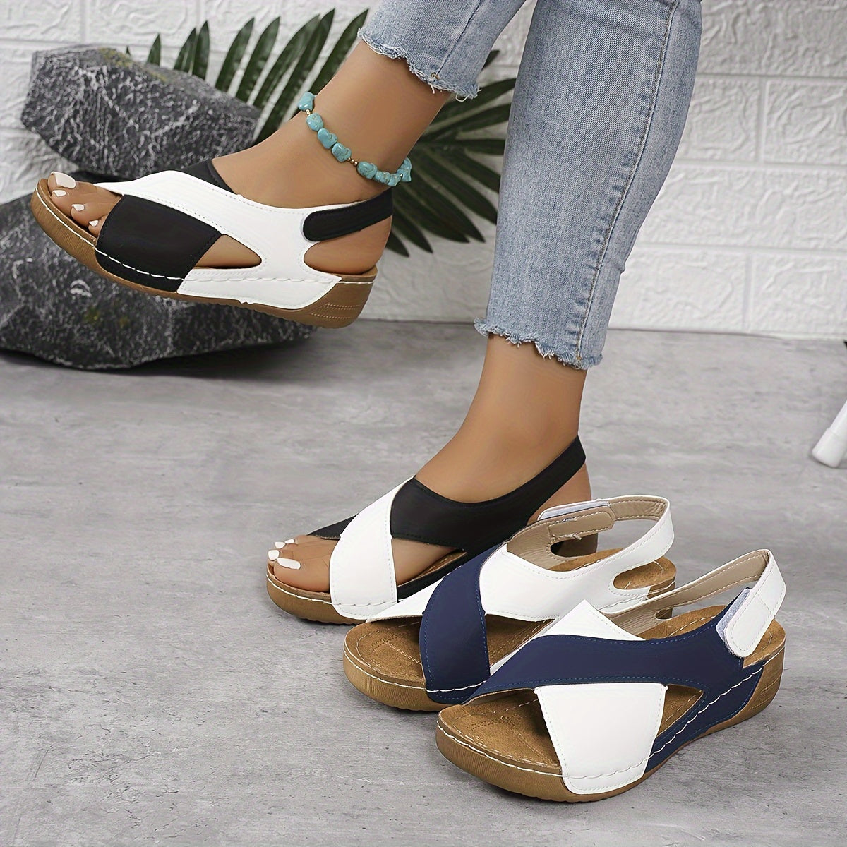 Momount Women Platform Wedge Sandals – Two-Tone Cushioned Slingback