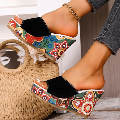 Momount Women Wedge Sandals – Suede Floral Print Platform Slide Boho