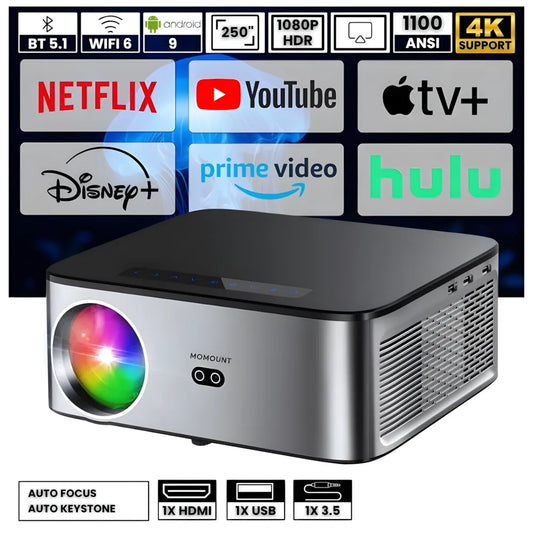 Projecteur Intelligent Full HD – 1100 ANSI Lumens, Android 9.0, Auto Focus, Wi-Fi 5G, Bluetooth 5.1