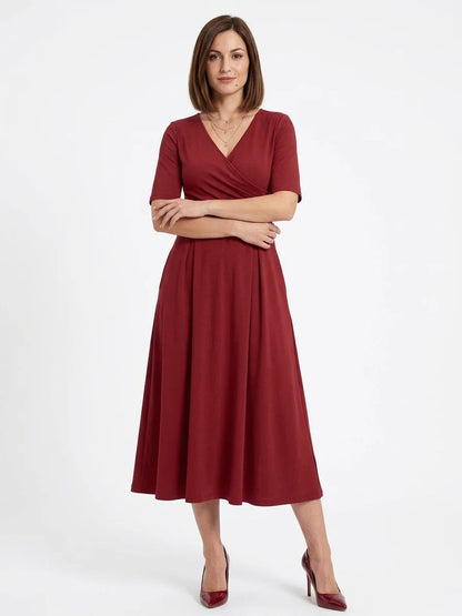 Nadia Wrap Summer Midi Dress | Casual, Refined, Classic - Red - front