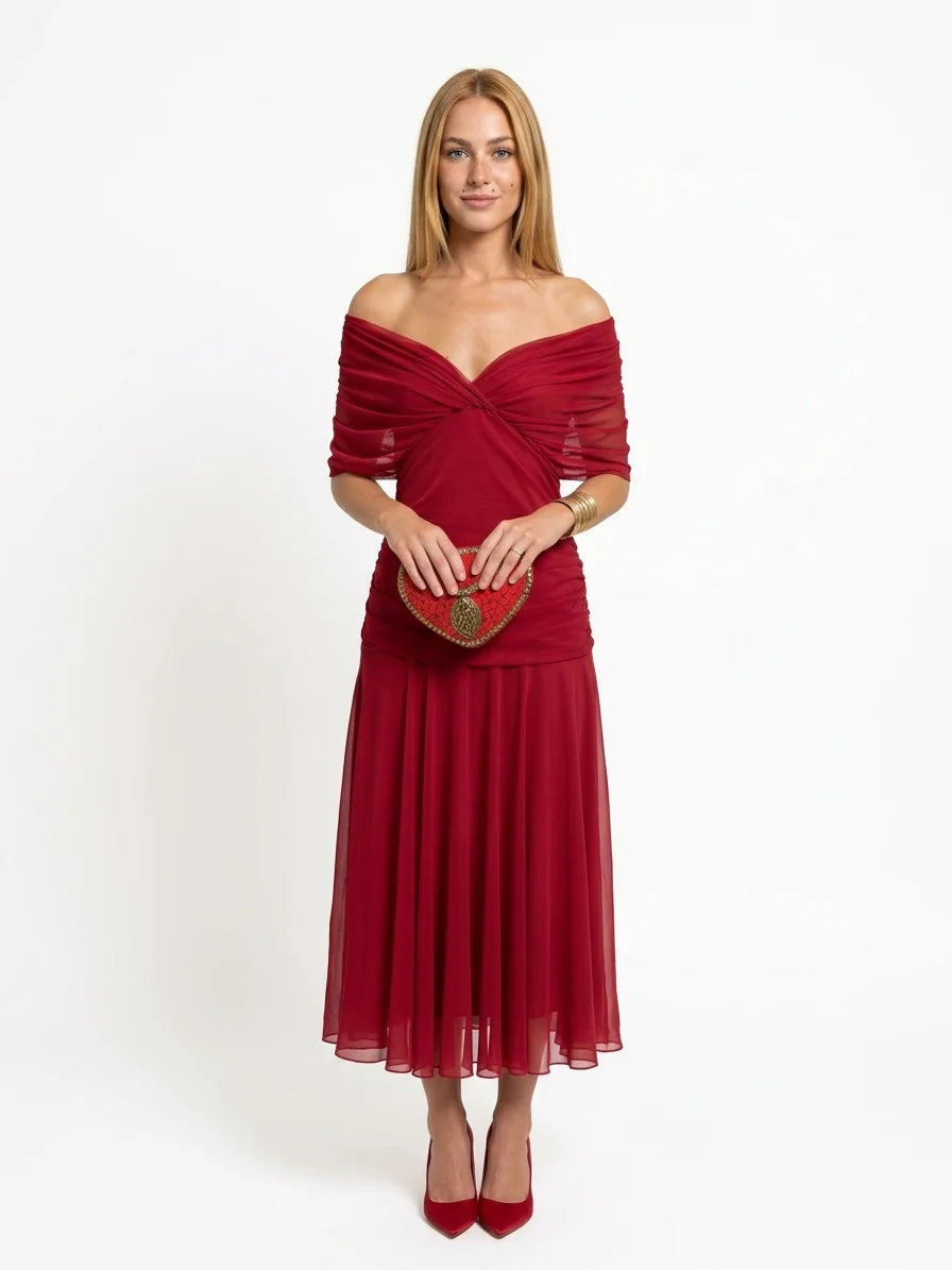 Andrea Wrap Dress | Feminine Drape, Elegant Movement - Red - front