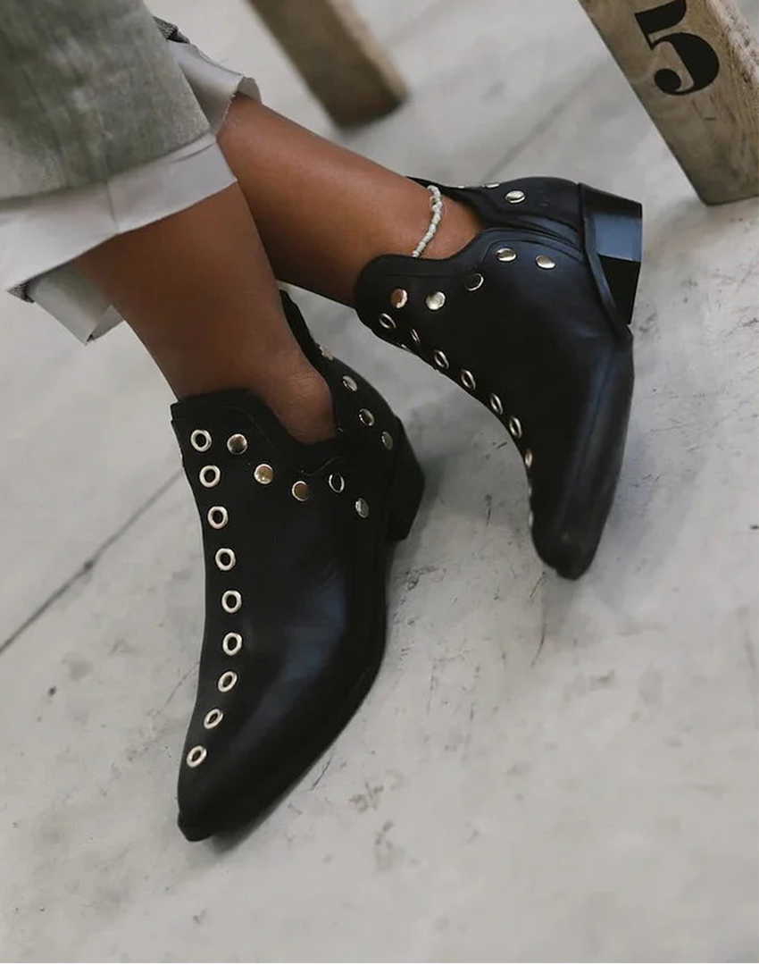 Thessalonica | Punk Studded Buckle Ankle Boots