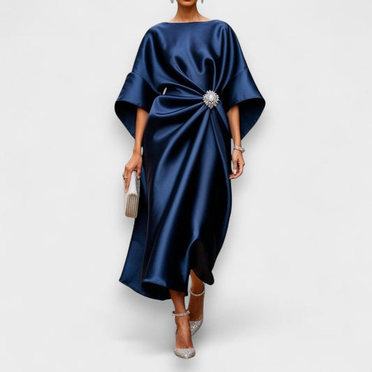 Isolde | Robe Midi Drapée Élégante en Satin