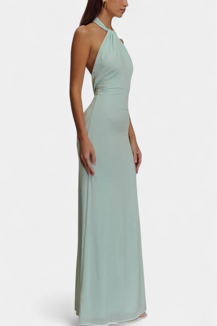 Momount Women’s Bodycon Maxi Dress – Halter Neck Sleeveless Elegant Evening Dress