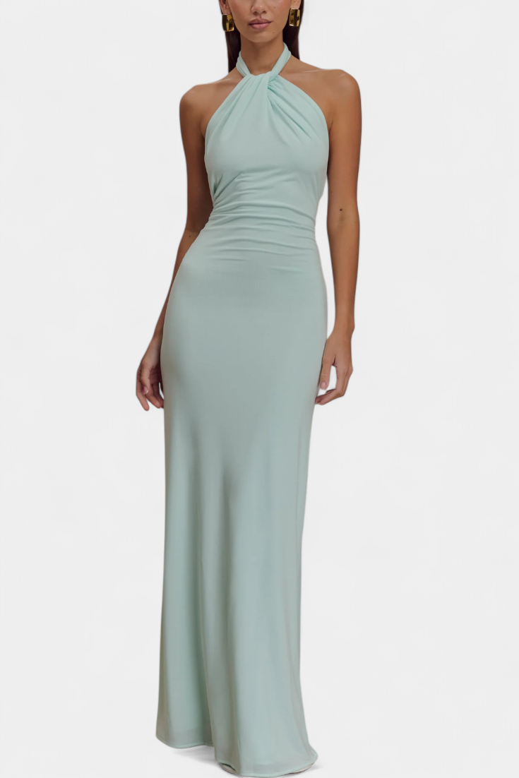 Momount Women’s Bodycon Maxi Dress – Halter Neck Sleeveless Elegant Evening Dress