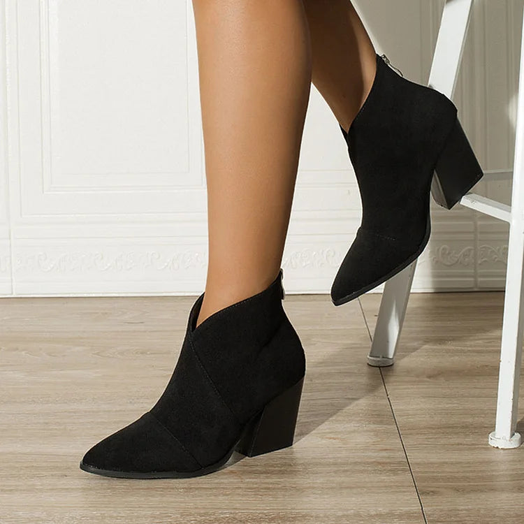 Isadora | Suede Block Heel Pointed Toe Ankle Boots