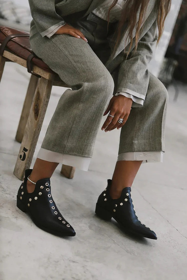 Thessalonica | Punk Studded Buckle Ankle Boots