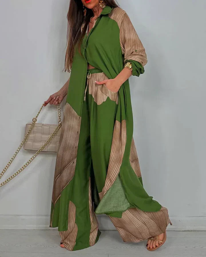 Araminta | Botanical Printed Button Down Wide Leg Summer Set