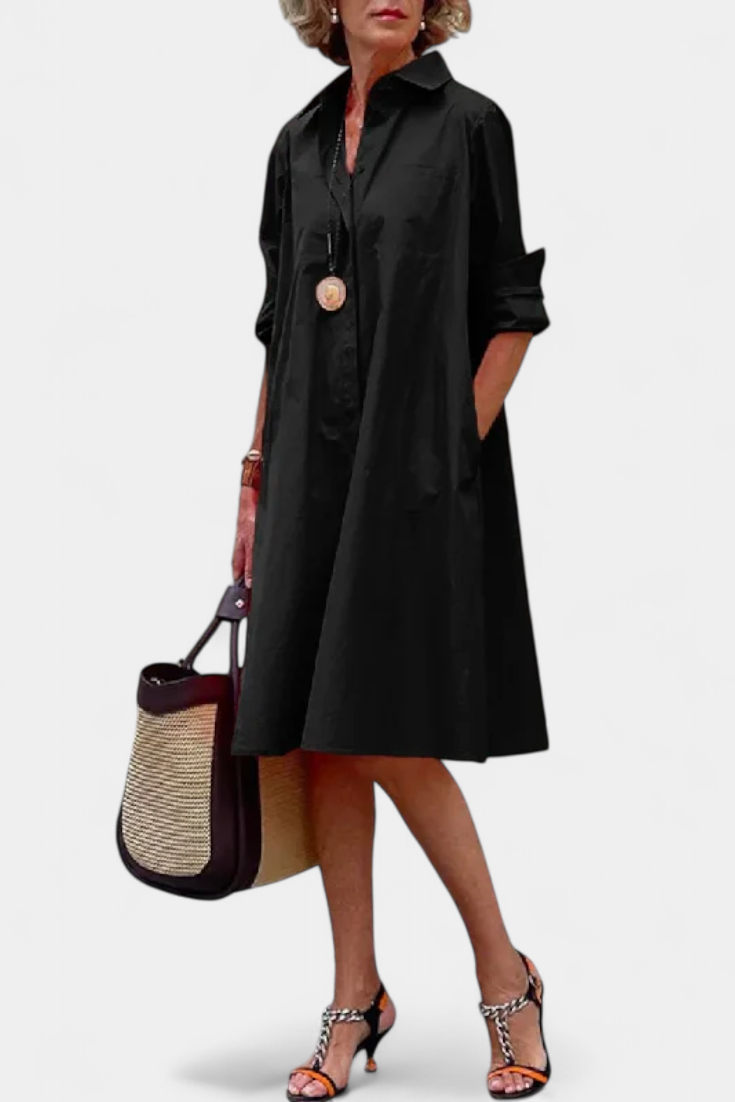 Cassiopeia | Vestido Midi de Algodón con Cuello de Camisa y Botones