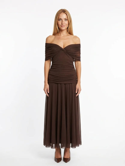 Andrea Wrap Dress | Feminine Drape, Elegant Movement - Brown - front