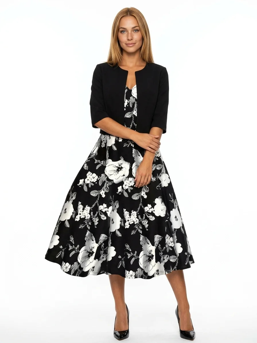 Estrella Blazer & Midi Dress Set | Summer Polish, Two-Piece - Black - front