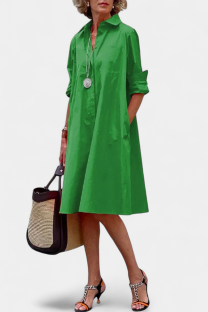 Cassiopeia | Vestido Midi de Algodón con Cuello de Camisa y Botones