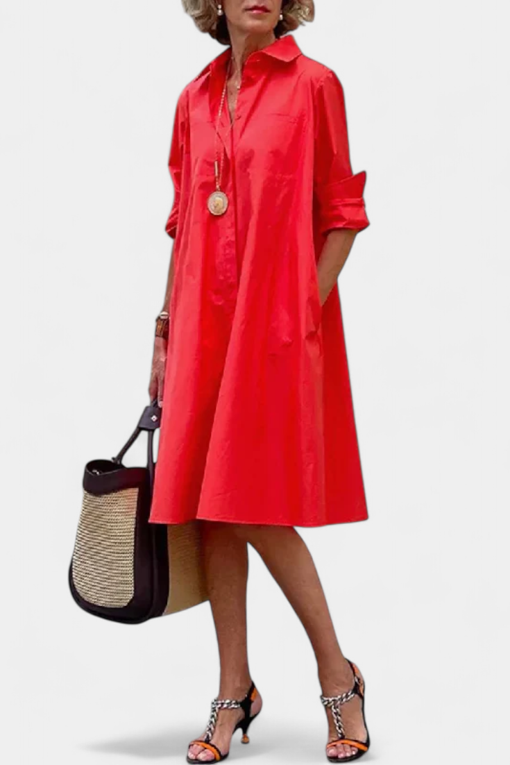 Cassiopeia | Vestido Midi de Algodón con Cuello de Camisa y Botones