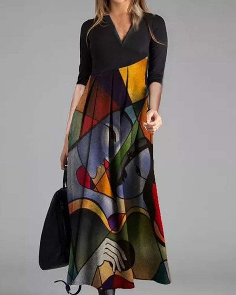 Cassellia | Abstract Print V-Neck A-Line Maxi Dress | Summer Momount