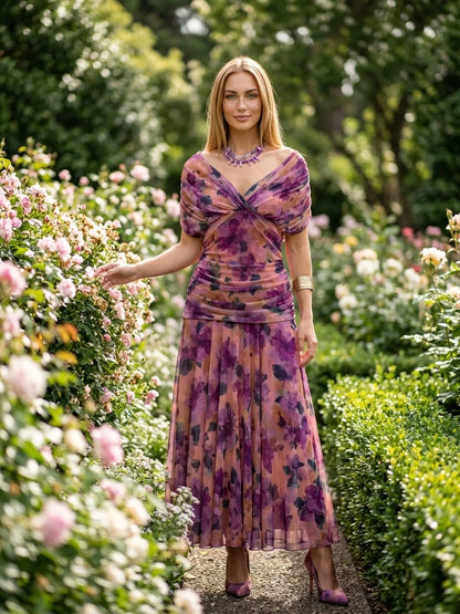 Andrea Wrap Dress | Feminine Drape, Elegant Movement - Floral - lifestyle_garden