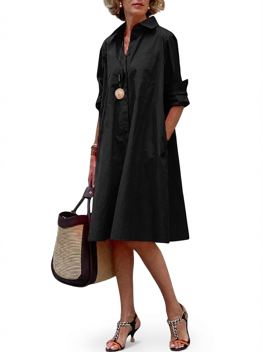 Larissa Cotton-Silk Midi Dress - Black