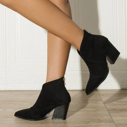 Isadora | Suede Block Heel Pointed Toe Ankle Boots
