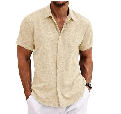 Camisa de Algodón y Lino de Hombre Momount – Manga Corta con Botones Casual