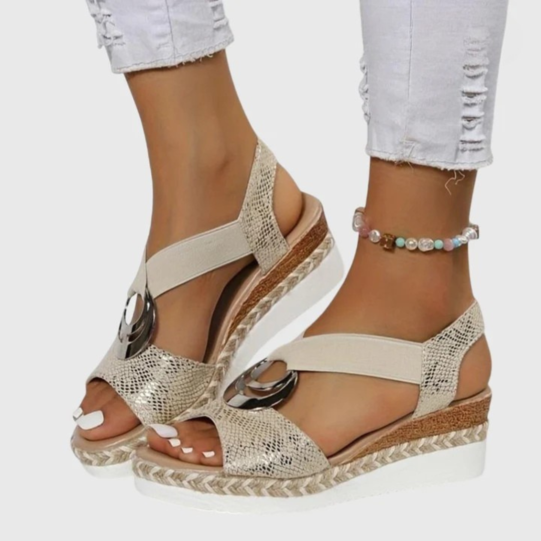 Momount Women Espadrille Wedge Sandals – Blush Metallic Ankle Strap