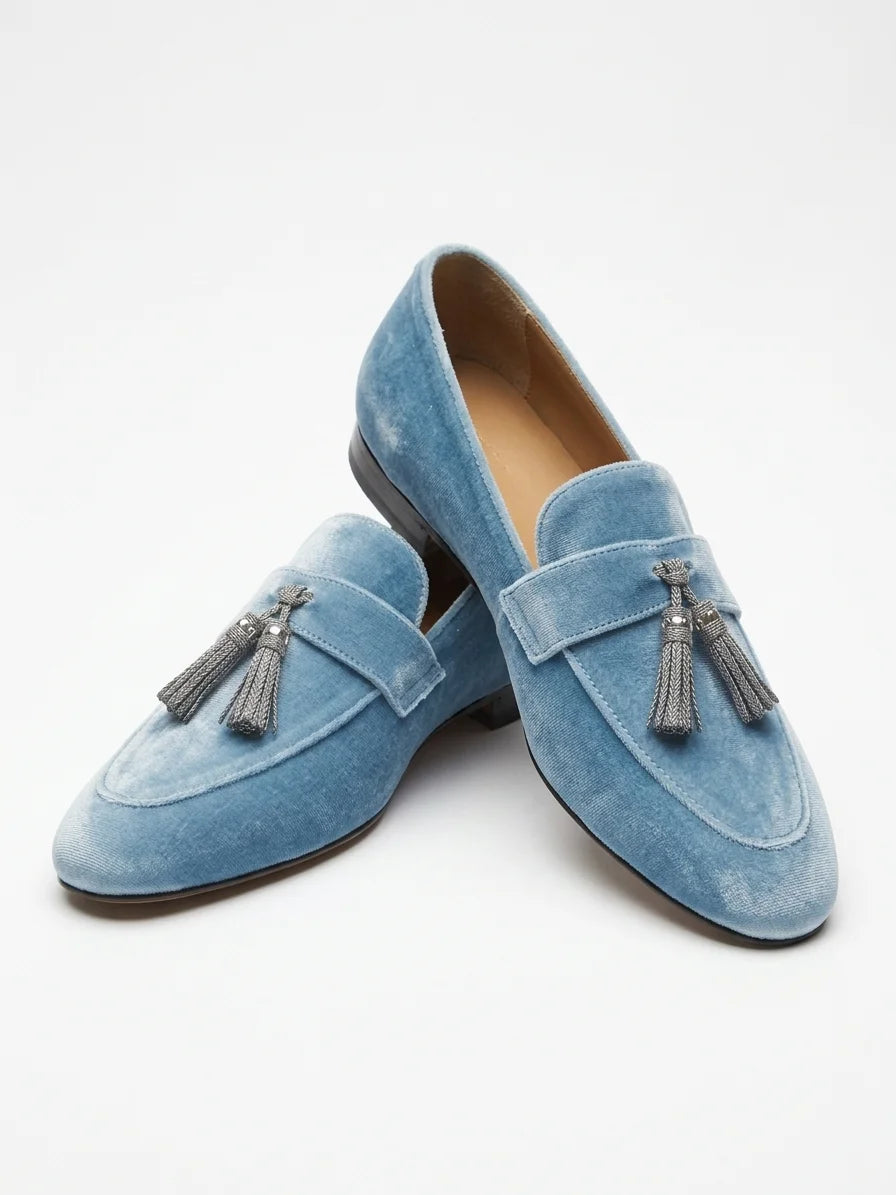 Women's Tassel Loafers – Slip-On Flat Closed Toe - Blue - 3/4