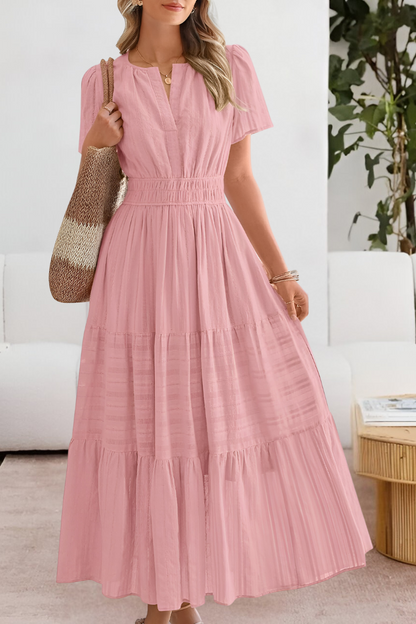 Vestido Midi Boho de Verano con Volantes – Escote en V y Cuerpo Smocked Elástico