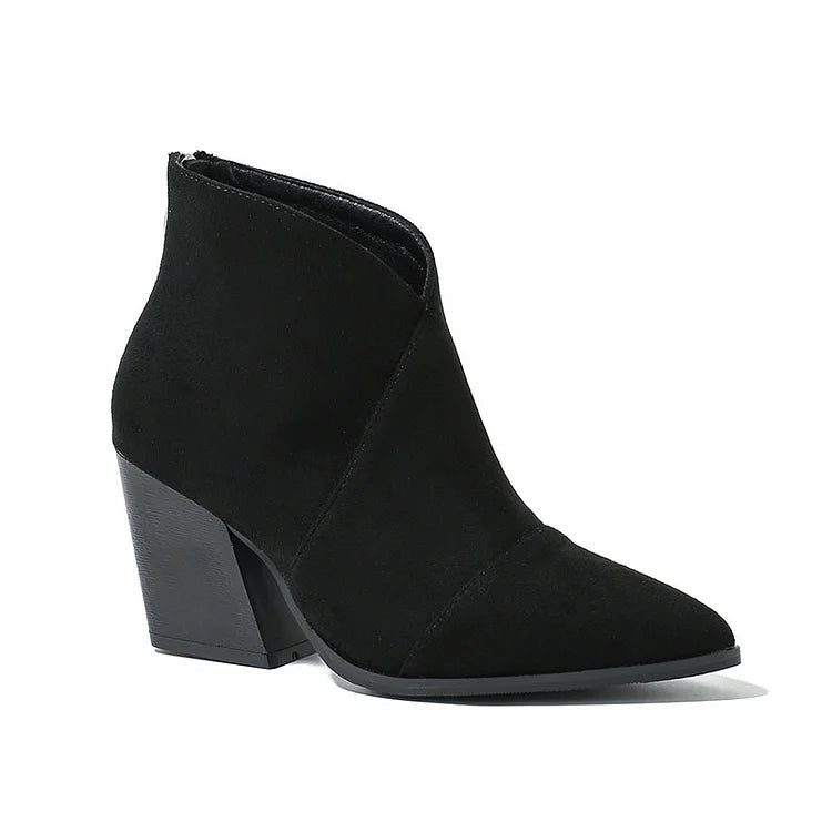 Isadora | Suede Block Heel Pointed Toe Ankle Boots