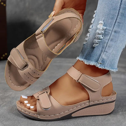 Momount Women Wedge Sandals Comfort Velcro Strap Platform Casual Summer Adjustable Fit Cushioned Sole Support