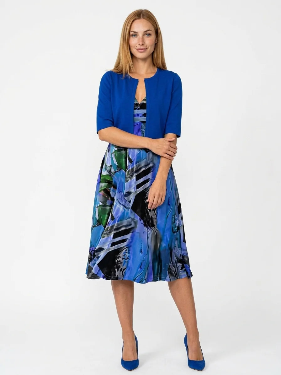 Estrella Blazer & Midi Dress Set | Summer Polish, Two-Piece - Royal Blue - front