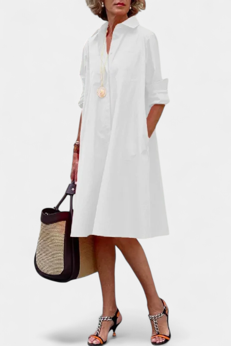 Cassiopeia | Vestido Midi de Algodón con Cuello de Camisa y Botones