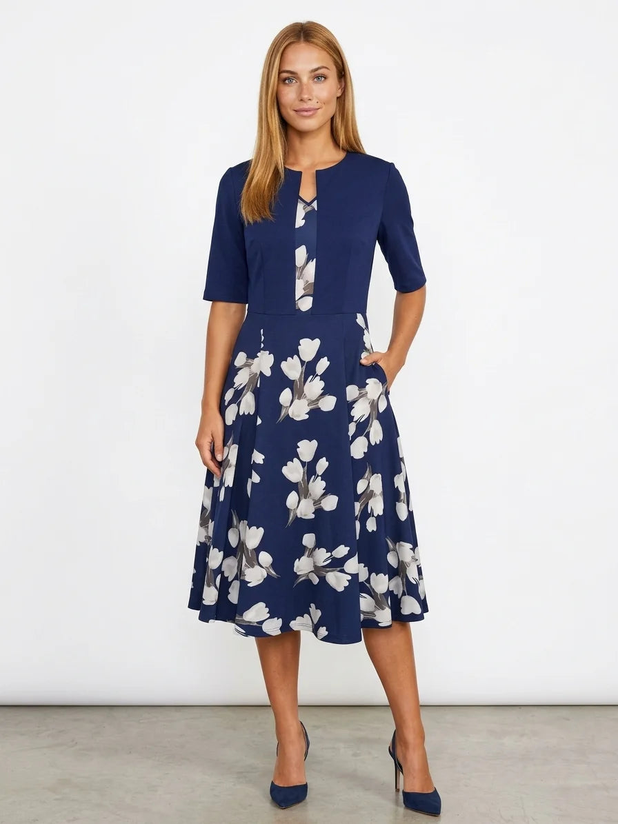 Estrella Blazer & Midi Dress Set | Summer Polish, Two-Piece - Navy Blue - front