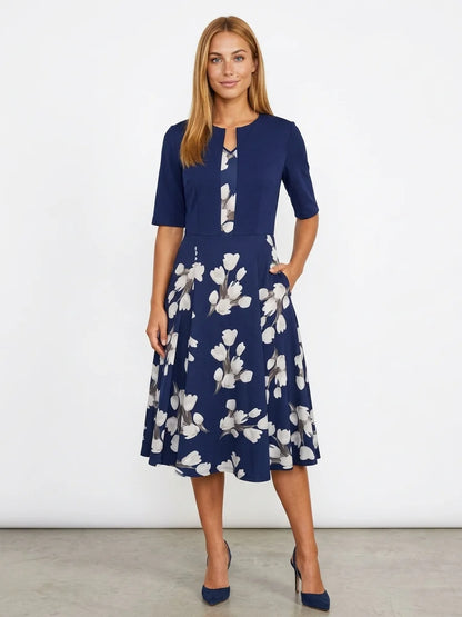Estrella Blazer & Midi Dress Set | Summer Polish, Two-Piece - Navy Blue - front