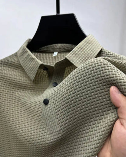 Momount herrepoloshirt i waffle-strik – struktureret kortærmet til hverdag