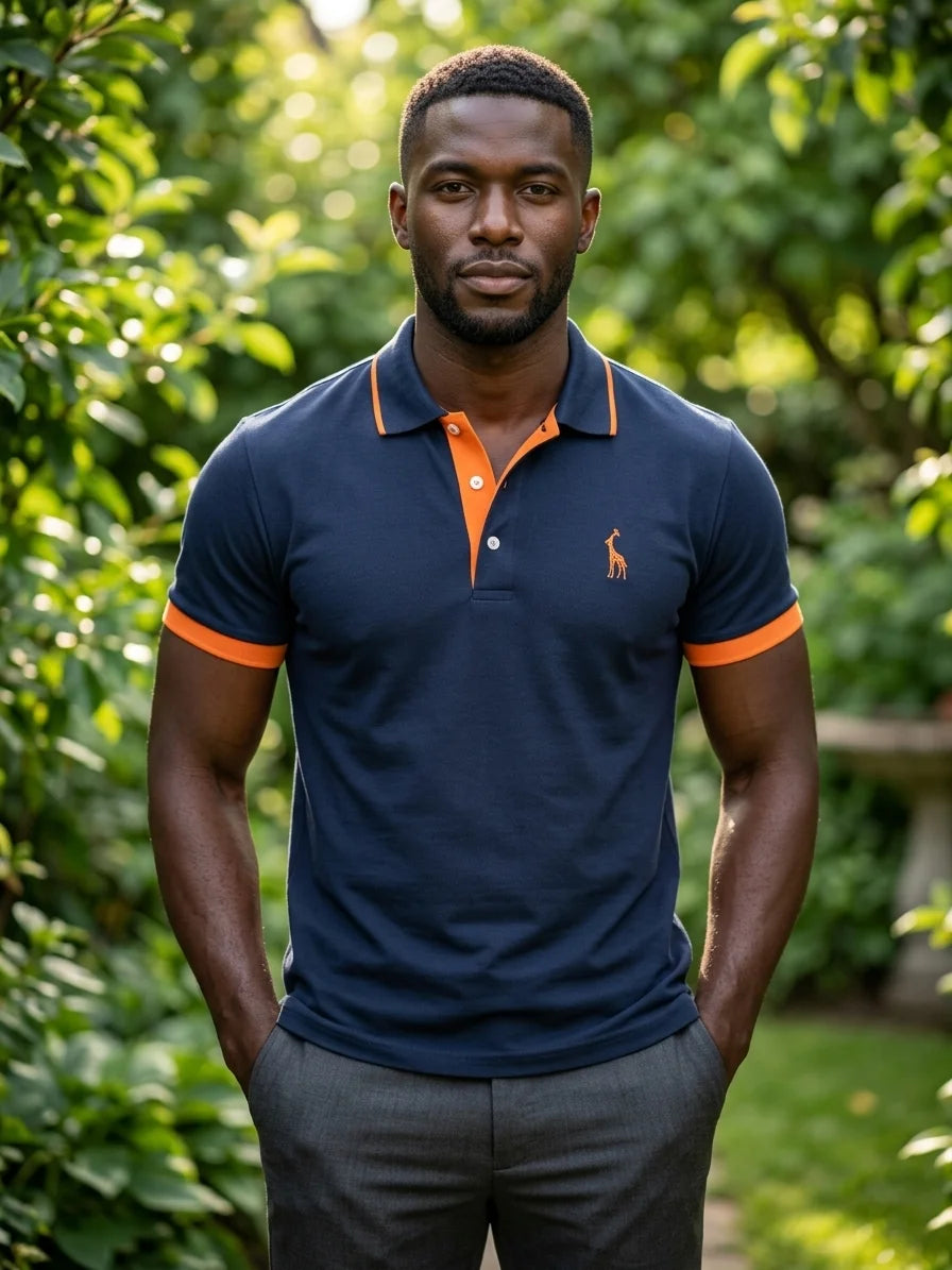 Momount Men Polo Shirt – Contrast Collar Embroidered Logo Short Sleeve - Darkblue - lifestyle_garden