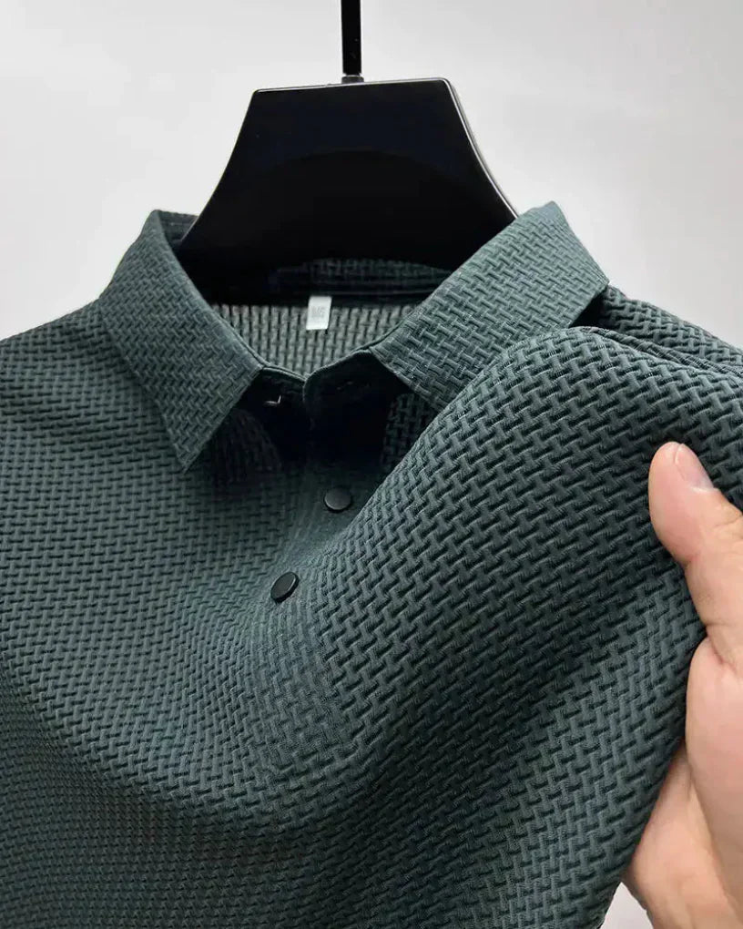 Momount herrepoloshirt i waffle-strik – struktureret kortærmet til hverdag