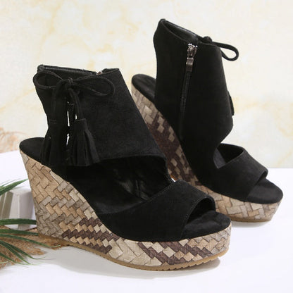 Momount Women Wedge Sandals – Woven Suede Bow High Platform Boho