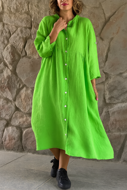 Robe-chemise en coton et lin femme Momount – col V, manches 3/4 et coupe ample