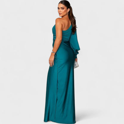 Momount Women’s Party Dress – One Shoulder High Slit Maxi Elegant