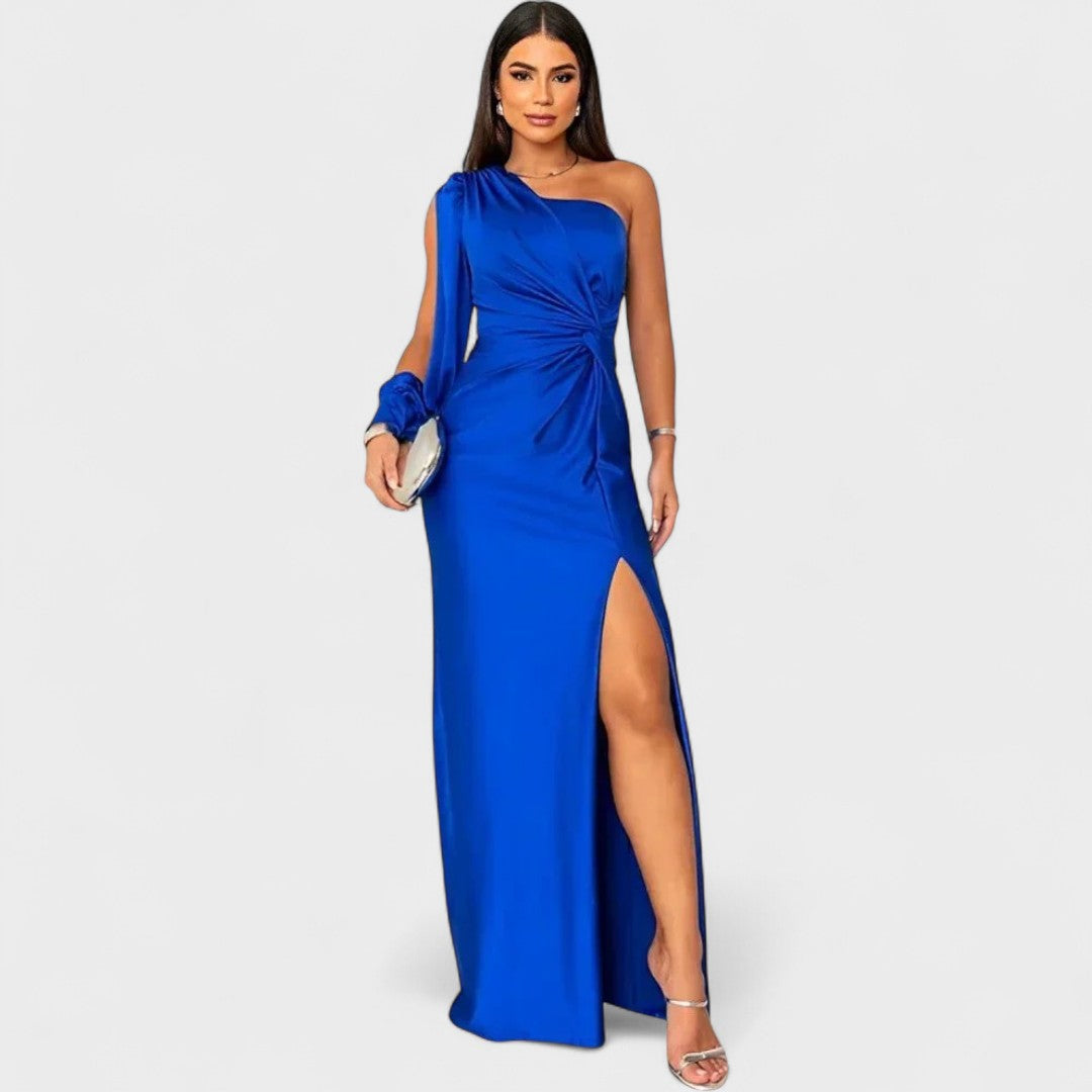 Momount Women’s Party Dress – One Shoulder High Slit Maxi Elegant